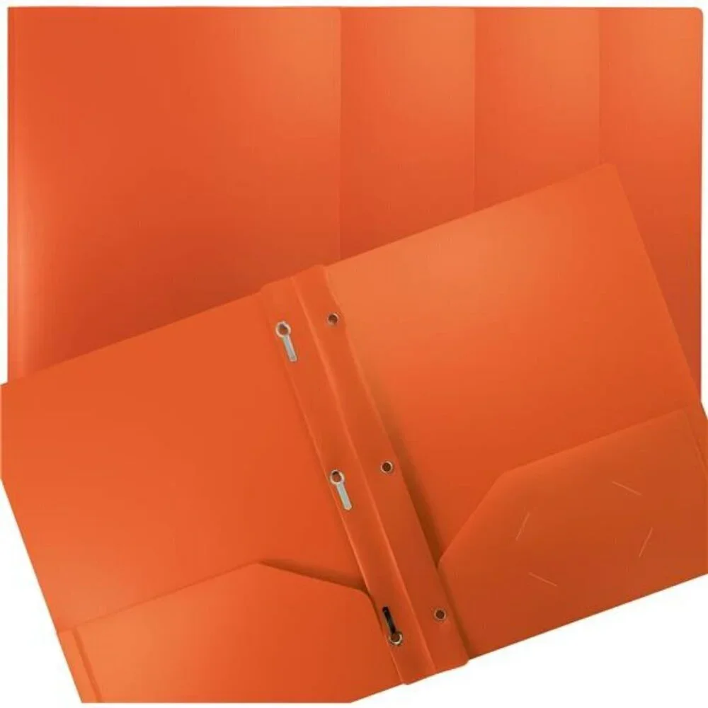 Better Office Products Orange Plastic 2 Pocket Folders with Prongs Metal 24 Pack